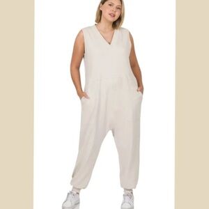 Zenana | Comfy Cozy French Terry V- Neck Jumpsuit Various Sizes Available